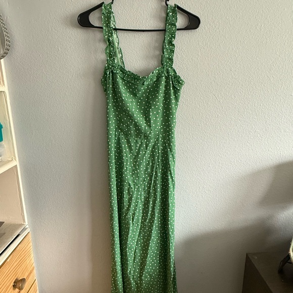Green Polka Dot Midi Dress with Side Slit - Reformation - Picture 2 of 5